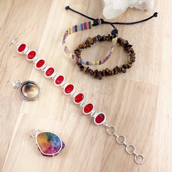 Jewelry Lot Sterling Silver 925 Coral Bracelet Pendants Earrings Bracelets Chain - Picture 12 of 12